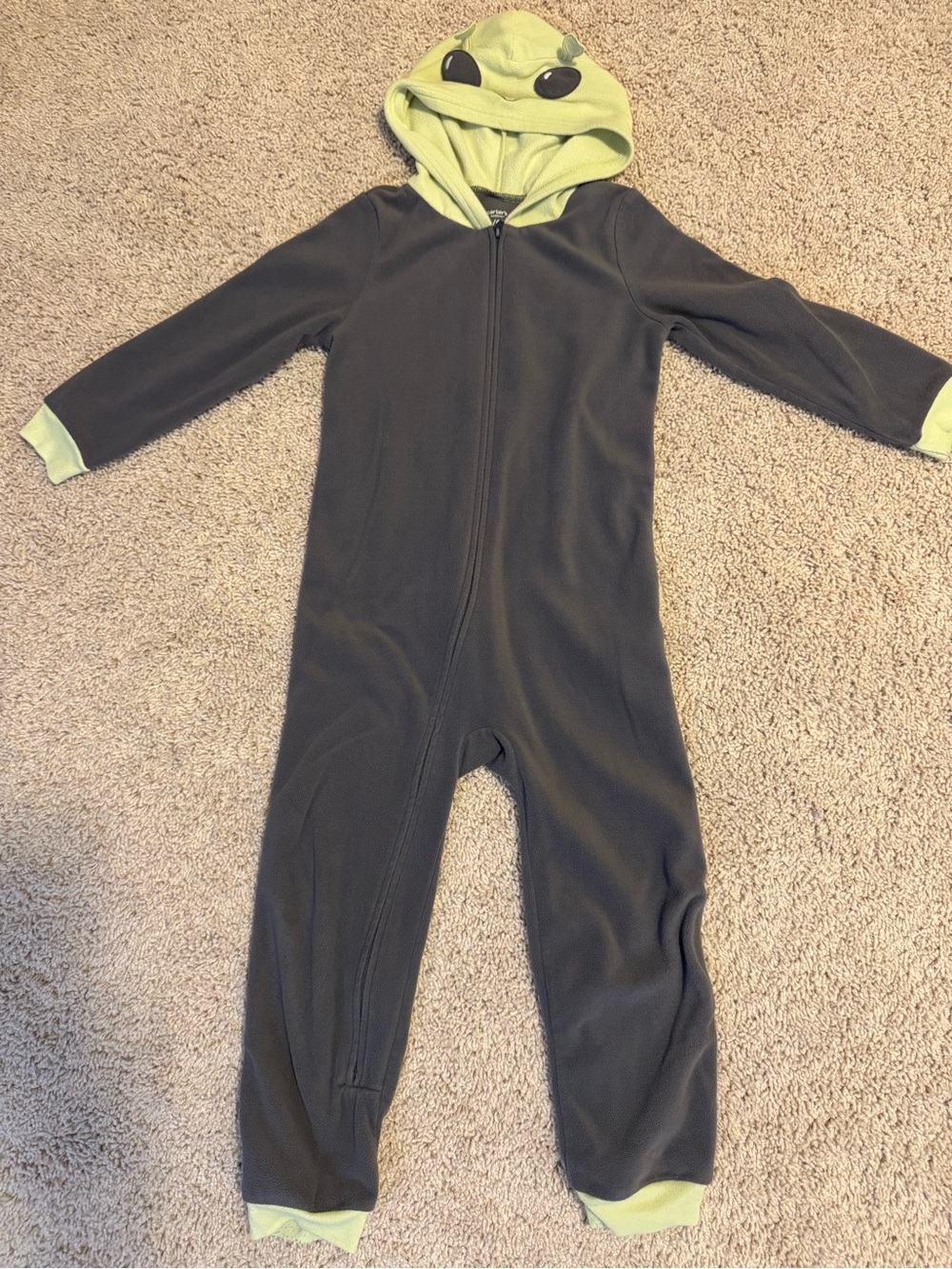 Carter's Green and Charcoal Hooded Alien Fleece One-Piece
